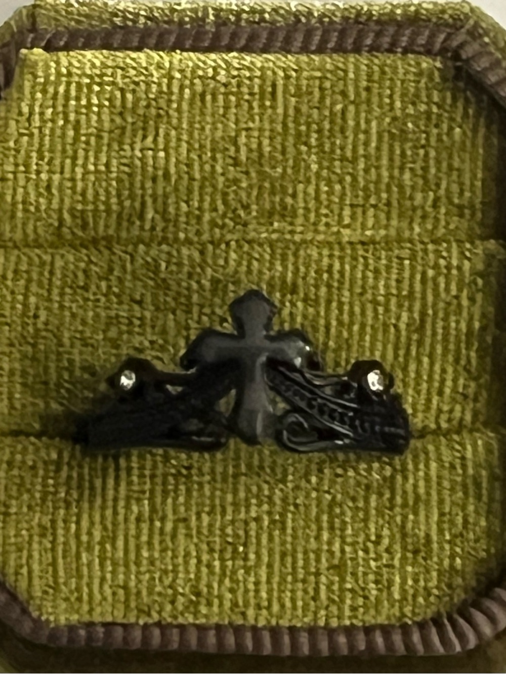Gothic Design Black Cross w/ Gemstones Stainless Steel Open Band Size 6